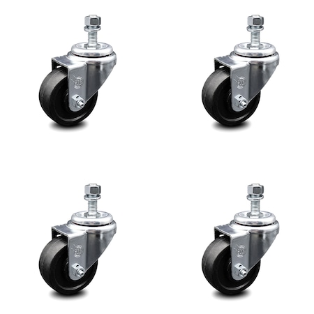 Service Caster 3 Inch Soft Rubber Wheel Swivel 1/2 Inch Threaded Stem Caster Set SCC-TS20S314-SRS-121315-4